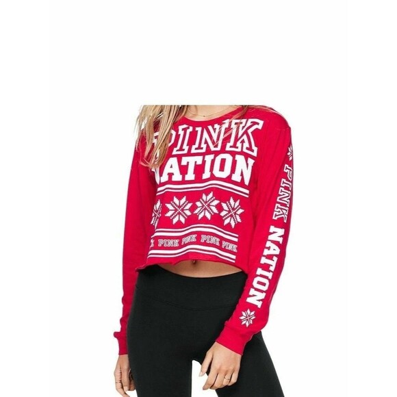 Pink Nation Victoria’s Secret Red Holiday Snowflake Crop Top Medium - Picture 3 of 7